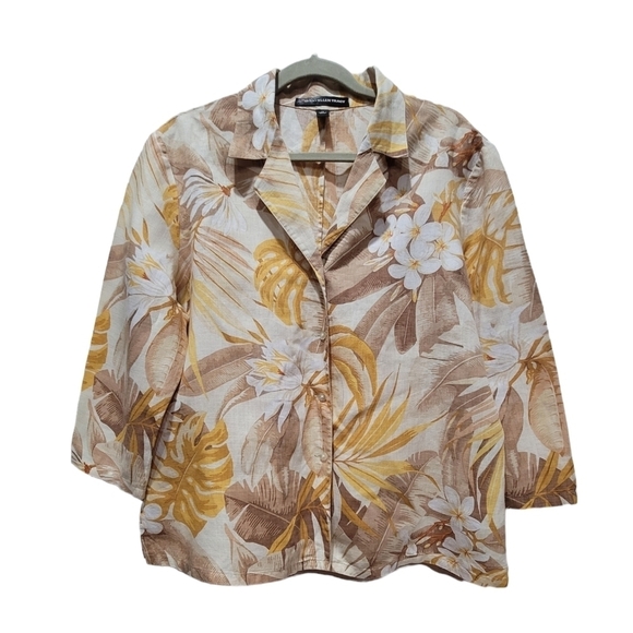 Sz 14 100% Linen Floral Button Down Lightweight Jacket - Picture 1 of 6